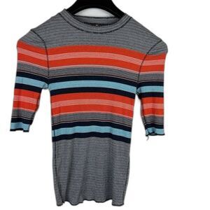 Free people striped turtle neck half sleeve thermal top size M